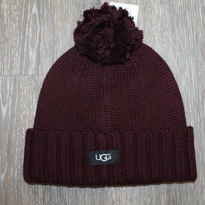 NWT UGG WOMEN'S POM‎ KNIT HAT PORT BURGUNDY